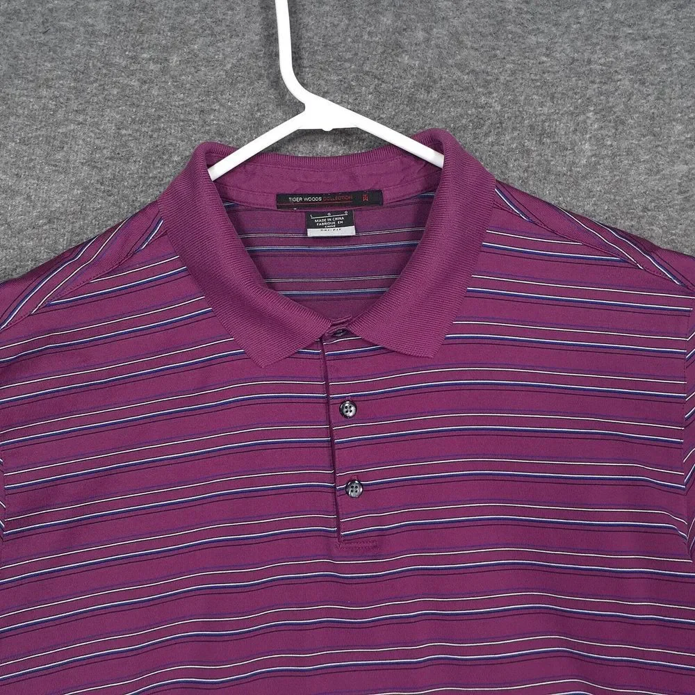 RARE Nike Tiger Woods Collection SAMPLE Polo Shirt Adult L pink blue stripe S/S‎